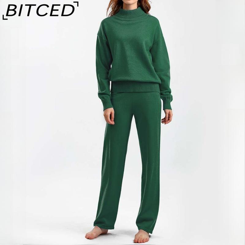 BITCED Fashionable High-neck Suit for Autumn and Winter In Solid Colors Is Versatile and Can Be Worn with A Two-piece Knitted Top and Casual Pants