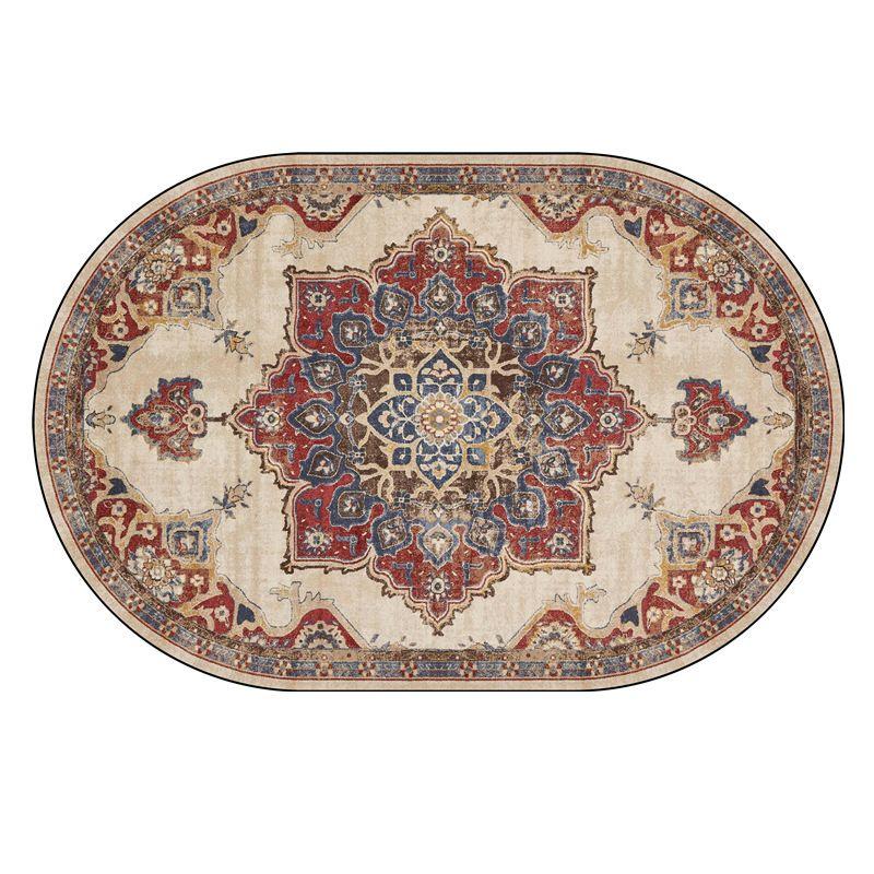 Persian Ethnic Style Carpet Decoration Living Room Oval Lint-free Non-slip Sofa Rug Bedroom Bedside Easy Clean Foot Mat Washable