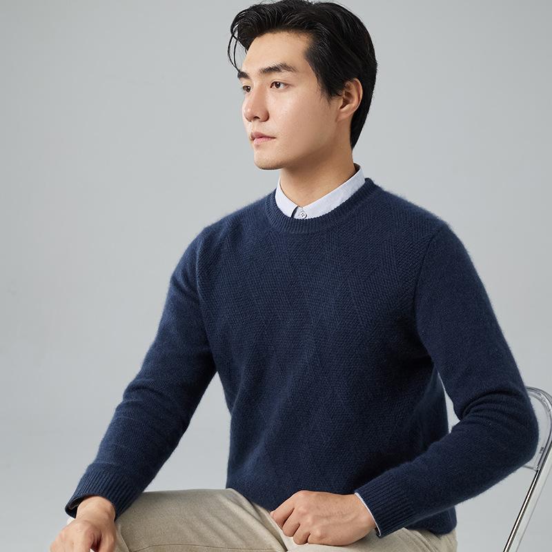 Crew neck thickened cashmere sweater men's 2025 new warm sweater bottoming knitted sweater mat knitted wool sweater
