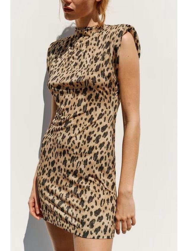 European and American Style Leopard Print Sleeveless Slim Fit Dress - Spring/Summer Collection