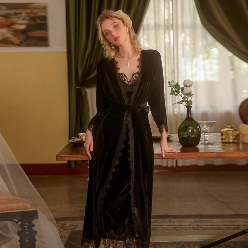 

Сексуальная пижама для женщин в осеннем кружеве, милая однотонная ночная рубашка, длинная, мягкая и удобная бархатная ночная рубашка для женщин M