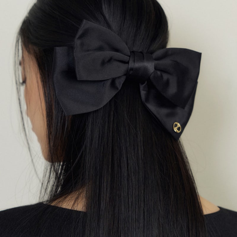 Lucirzu Royal Satin Bow Hair Clip (black)