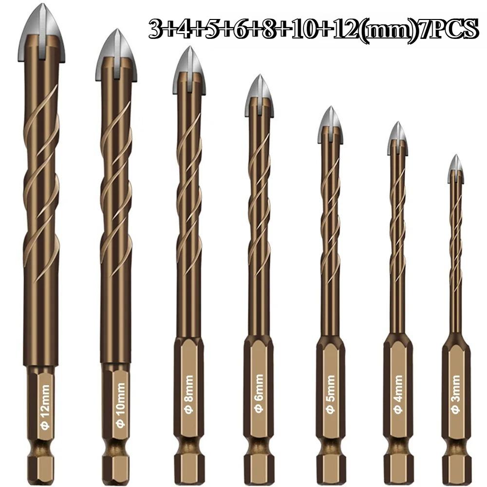 Cross Drill Bit Set Carbide Tip for Glass Ceramic Tiles Concrete Stone Metal Drilling High Hardness