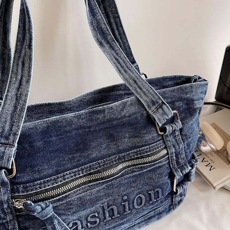 Large Capacity Commuter Tote Bag Women's Denim Shoulder Crossbody Bag