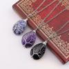 Natural Stone Crystal Agate Water Drop Winding Silk Tree Of Life Pendant Necklace Sweater Chain Water Drop Rough Stone N779