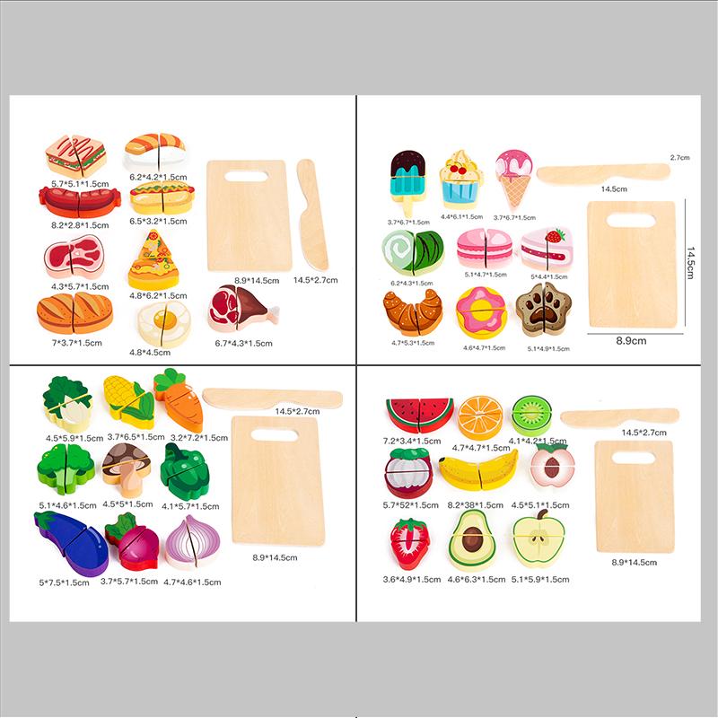1Pc Wooden Kitchen Pretend Play Food Cutting Toy With Storage Bag Suitable For Children 18 Months And Up
