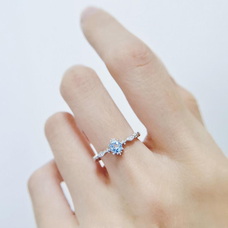 ANENJERY Blue Zircon Open Ring For Women Beautiful Exquisite Korean Hot-Selling Jewelry Girl Friend Gift