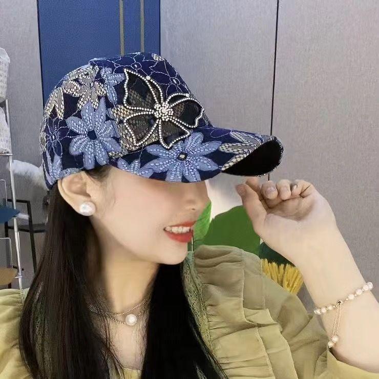 Summer Women's Hat Butterfly Lace Water Diamond Thin Breathable Sunscreen Baseball Hat Duck Tongue Hat
