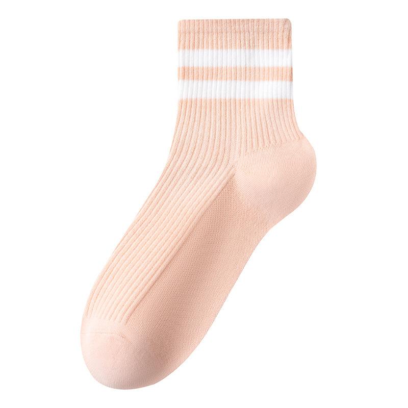 Women's Solid-color Cotton Socks, Mid-calf Socks, Breathable, Antibacterial, Deodorizing Striped, Versatile Sports Women's Socks