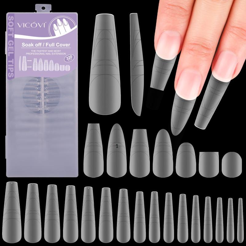 

320 Pcs Frosted Poly Extension Gel With Scale Nail Forms Long Coffin Stiletto Mold Fake Nails Acrylic Gel French False Nails onesize
