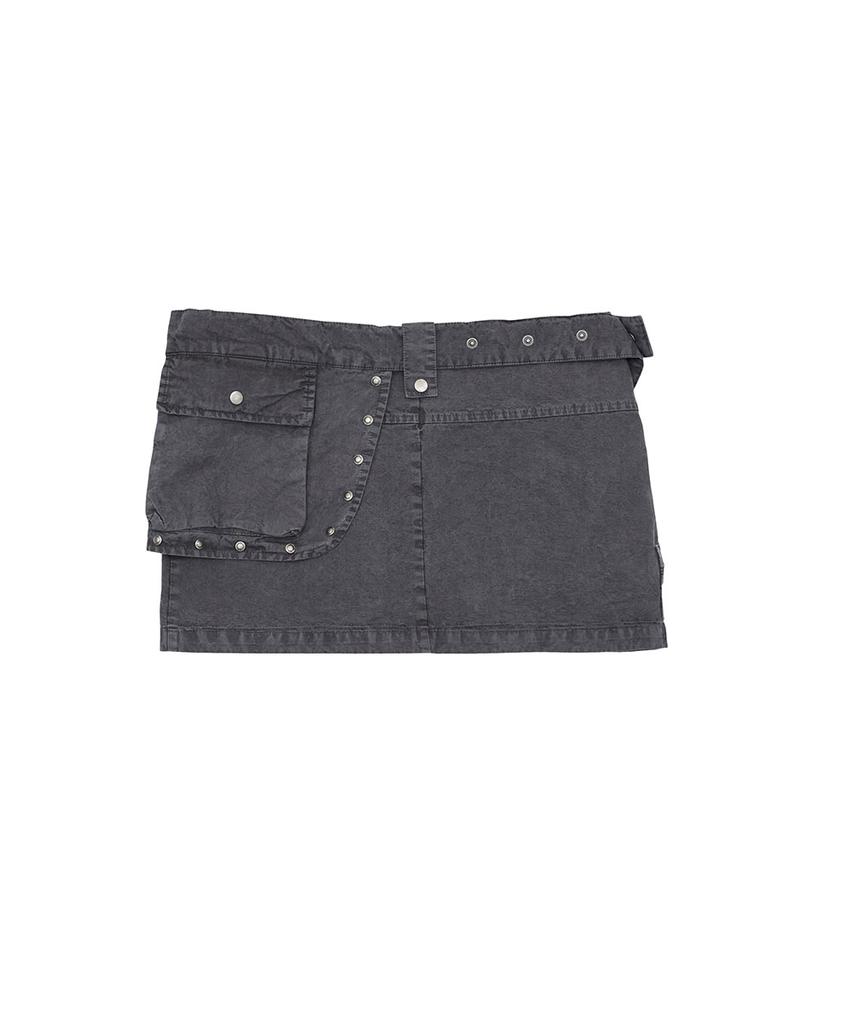 No Extra Touch Dyed Belted Bag Studded Mini Skirt Shorts (Charcoal) / 26Smsk002Ch