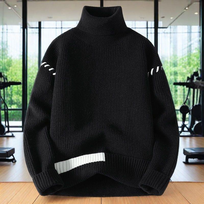 

Мужской свитер крупной вязки с высоким воротником - Модный повседневный топ с длинным рукавом однотонной расцветки L 52.5-60kg