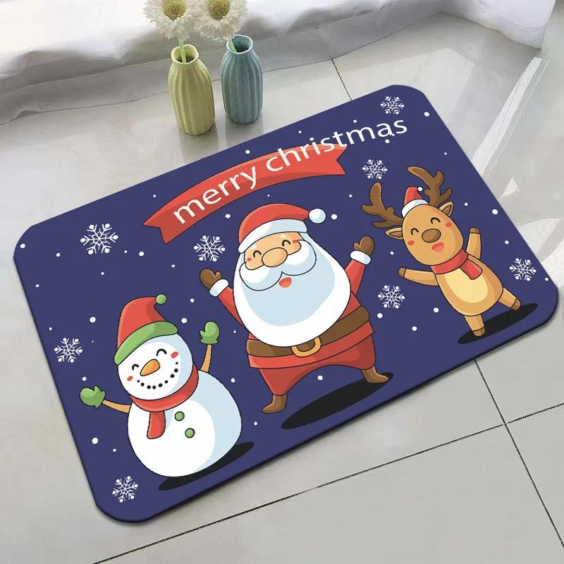 Christmas Non-slip Floor Mat Bathroom Living Room Absorbent Carpet Indoor Kitchen Doormat Shoe Mat Christmas Home Decorations