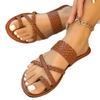 Women's Wide Width Woven Toe-Post Sandals - Minimalist Flat Mules for Summer, Lightweight Beach Slides