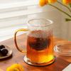 Heat-Resistant Glass Teacup with Stainless Steel Infuser & Wooden Lid