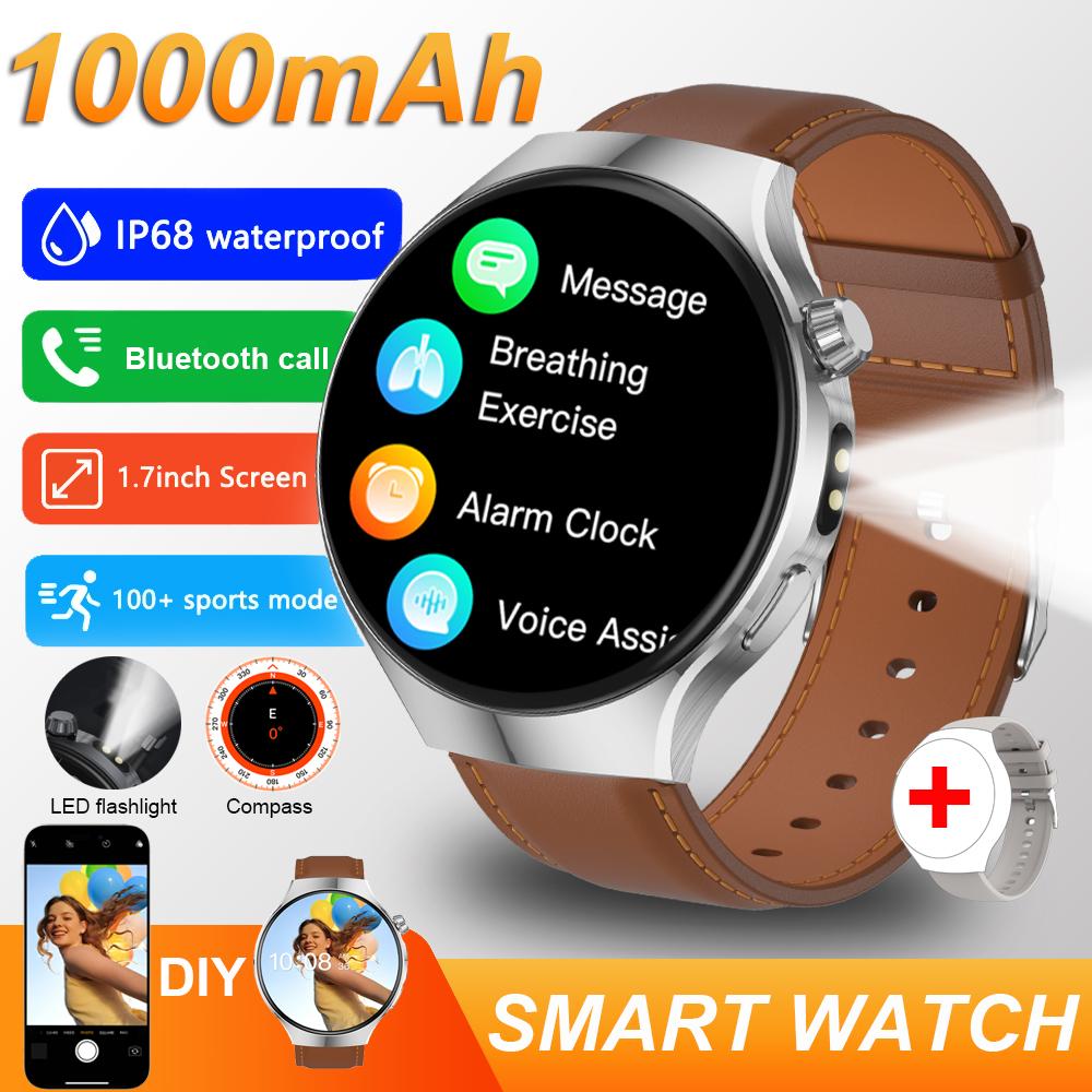 New 1000mAh battery Smart Watch 1.70" HD  Screen Flashlight GPS track Heart Rate BT Call Compass Smartwatch for Men