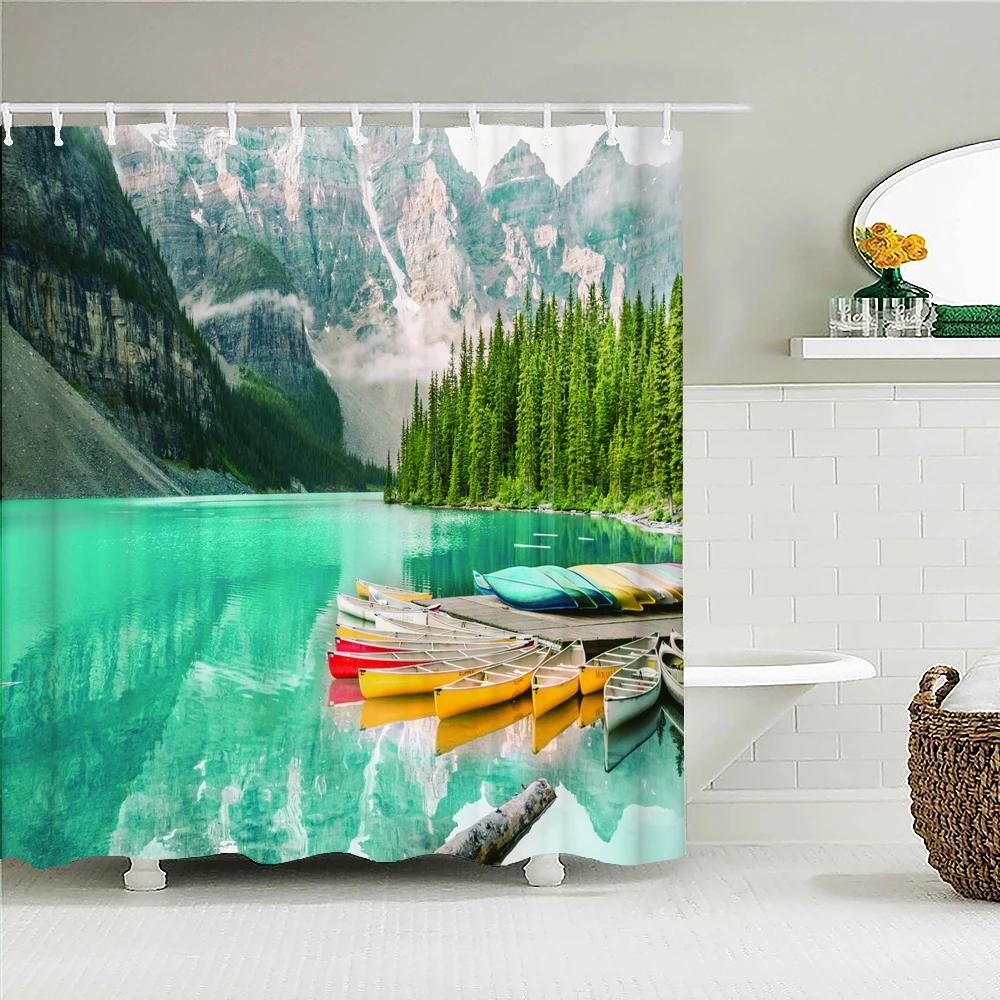 Wald Naturlandschaft Duschvorhänge Hochwertiger wasserdichter Duschvorhang Baumlandschaft Badezimmervorhang Polyesterstoff