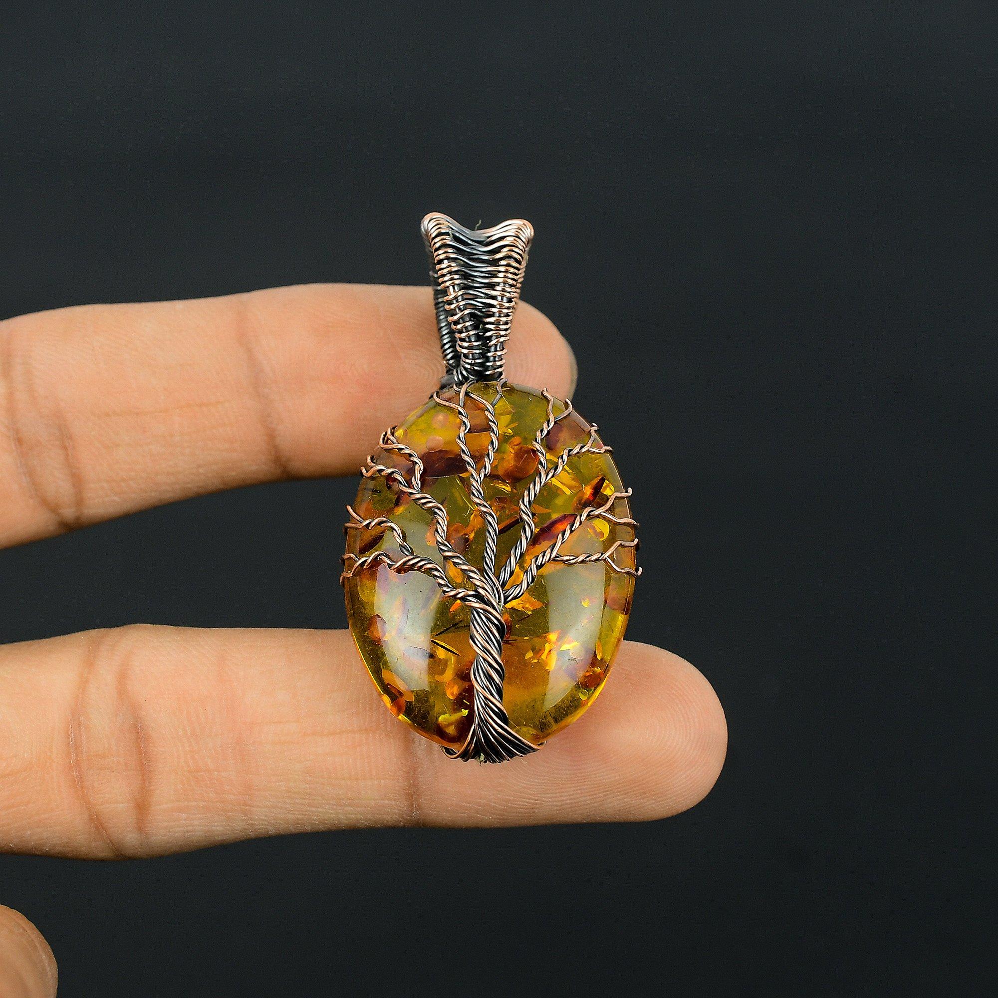 

Кулон из балтийского янтаря, ювелирное изделие из драгоценного камня, обернутое медной проволокой 999 пробы, кулон ручной работы ко Дню матери 2.55 Inches