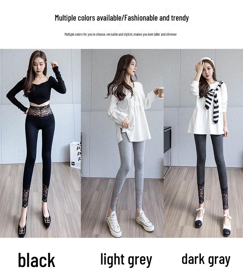 Damen Modal Leggings mit elastischer Spitzeneinfassung – Tragbar im Freien im Herbst und Frühling, dünn und dennoch warm.