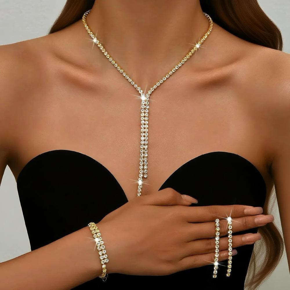 4 PC Exquisite Necklace Earrings Bracelet Jewelry Set Sparkling Crystal Necklace Set Wedding Party