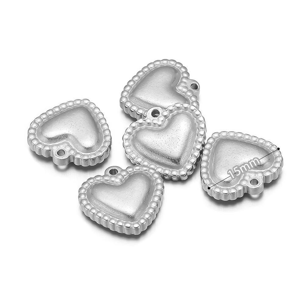 5pcs Stainless Steel 10mm 15mm Classical Heart Charms Pendant for DIY Jewelry Women Necklace Findings Earrings Making Supplies