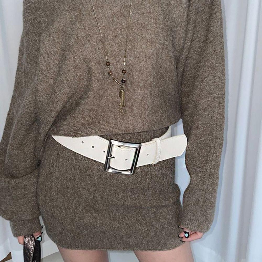 Square Buckle Wide Belt Jeans Decor Trouser Decoration Elegant Pu Waistbands  Daily