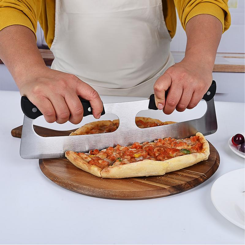 Stainless Steel Pizza Cutter Double Handle Large Size Pizza Wheel for Fast Easy Slicing Through Thick Crusts 1