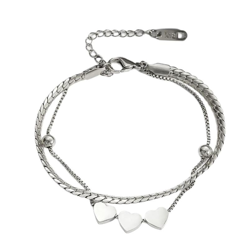 Bracelet Cœur Unique Bracelet à Breloques Acier Inoxydable Texture Bracelet Charme Mode Bijoux de Poignet pour Exprimer l'Amour