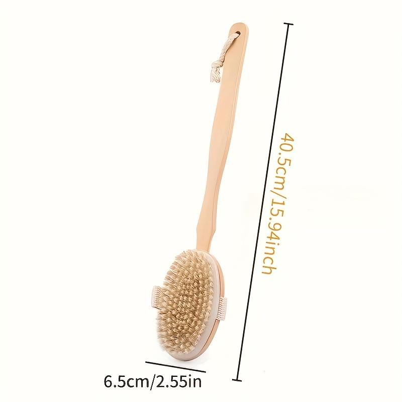 

Long Handle Wooden Bath Brush Massage Brush Wooden Pig Bristle Scrub Bath Brush for Dry Skin Exfoliating and Body Massage бежевый
