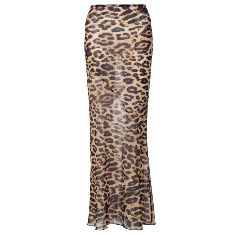 European and American Women's Clothing Summer New Fashionable and Sexy Leopard Print Chiffon Fishtail Skirt Floor-mopping Skirt