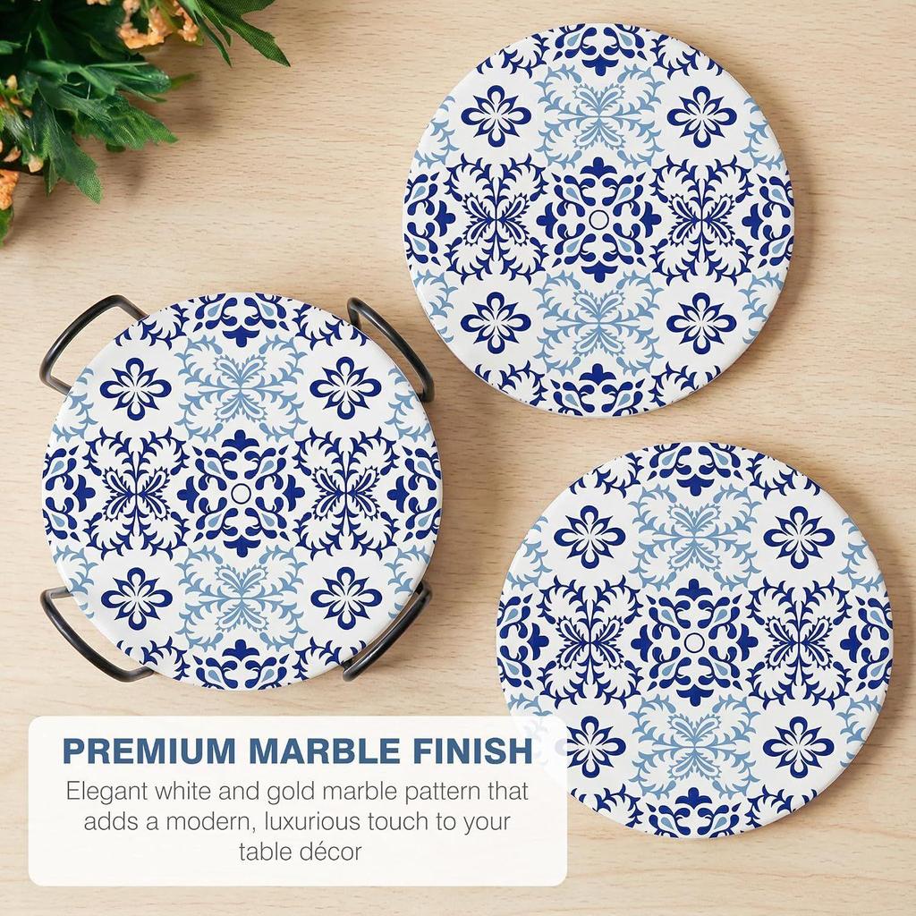 Ceramic Coasters with Matt Finish On Top & Cork Base | Coasters for Cups Set of 6