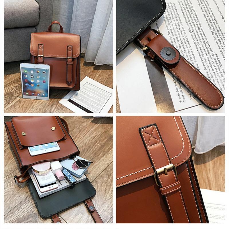 New Fashion Trendy PU Leather Double Backpack, Casual Versatile Retro Backpack, Shaped Women's Backpack