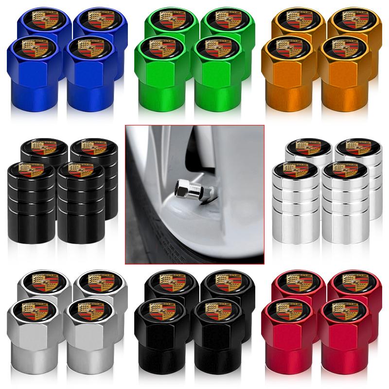 4Pcs Metal Car Logo Wheel Tire Hex Valve Caps Stem Case Covers For Porsche Cayenne Panamera Macan Boxster 911 Carrera-GT 944 918 917