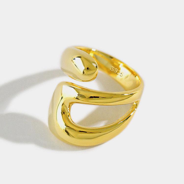 925 Sterling Silver Rings For Women Geometric Fine Jewelry Finger Adjustable Gold Interware CZ Ring For Party Birthday Gift