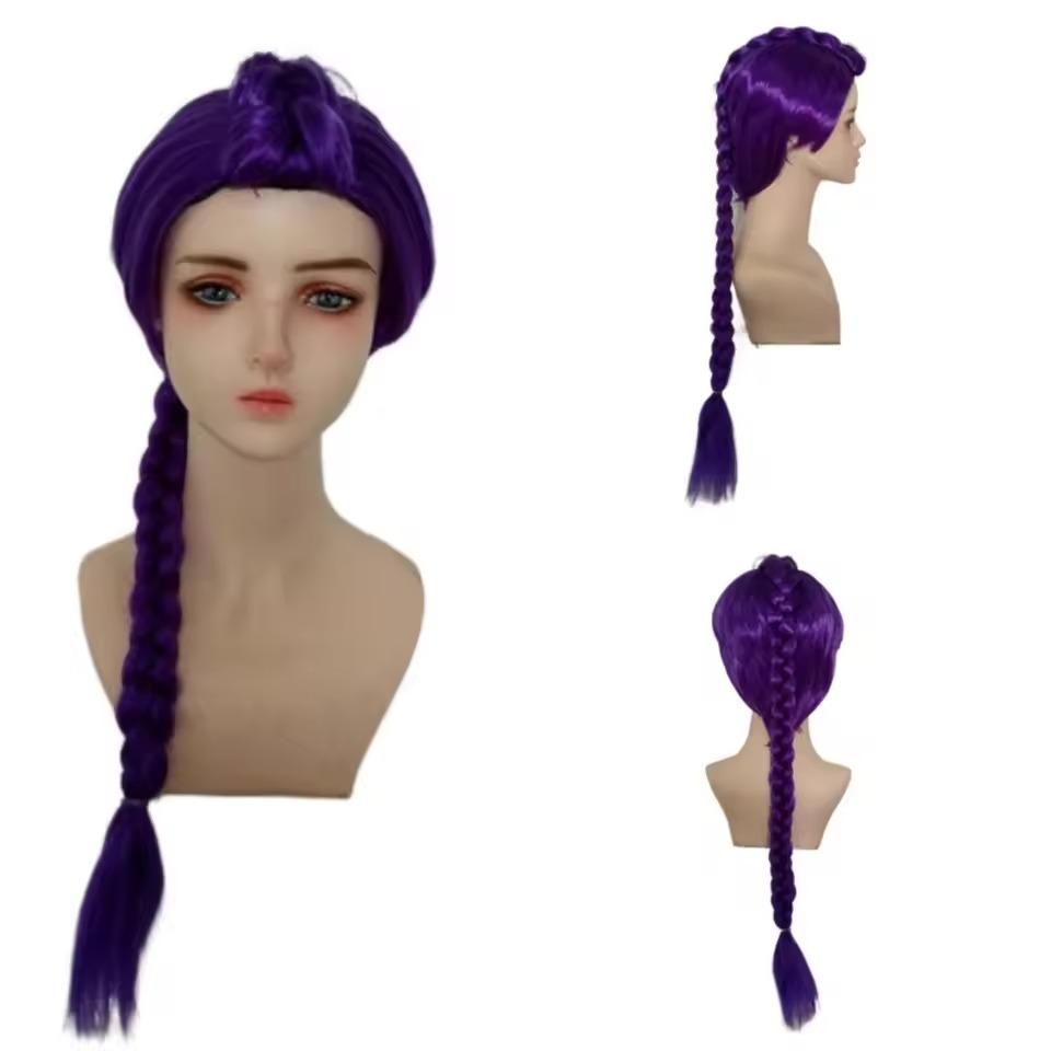 Anime Long Purple Braiding Hair Extension Ponytail Wig Cosplay Halloween Golden Costume Pink Black Bun Synthetic Wig Girl Kids