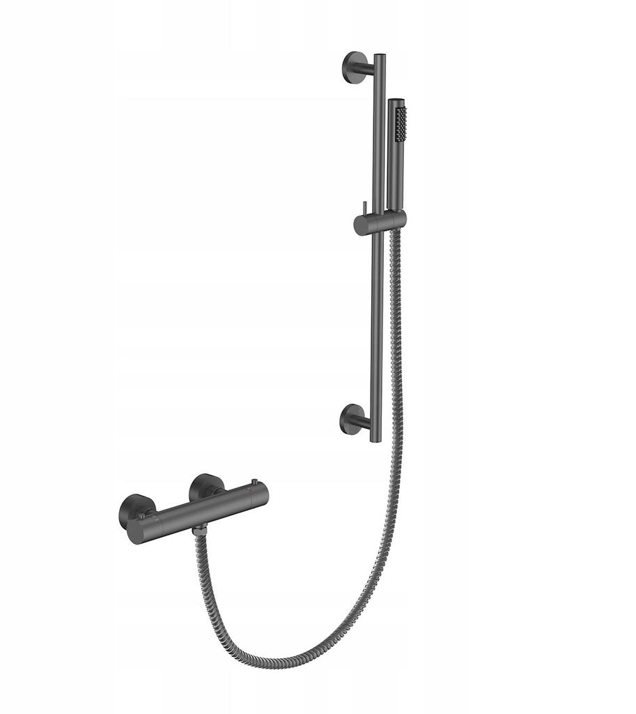 VEO II light gold surface-mounted shower set with a Besco thermostat