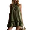 Damen ärmelloses Minikleid Vintage-Stil Lockerer Schnitt Rüschensaum Lässiges Sommerkleid Knopfleiste vorne Detail