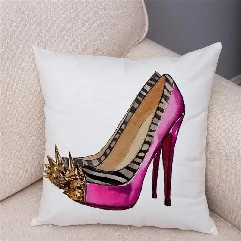 Women High Heels Printed Cushion Cover Bedroom Pillowcase Home Decor  Sofa