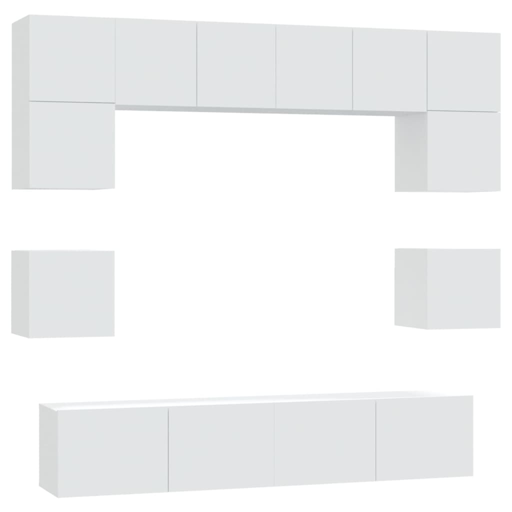 8 piece TV cabinet set white particleboard