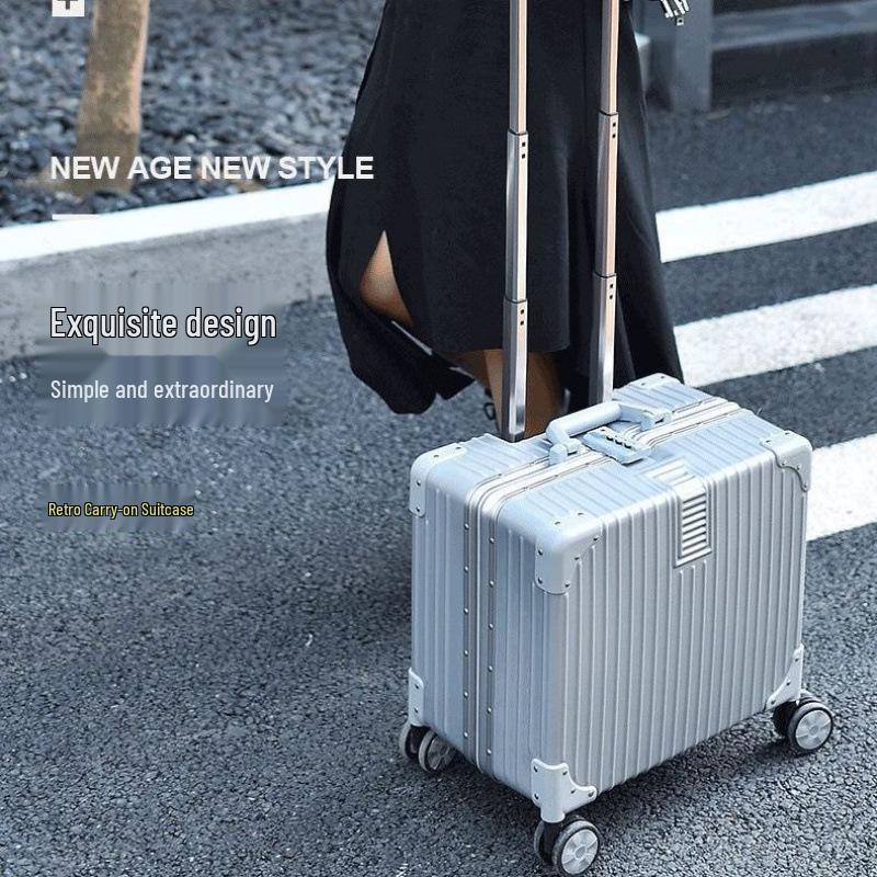 Women's 18" Mini Student Carry-on Suitcase, Aluminum Frame, 20" Compression-Resistant Trolley Case