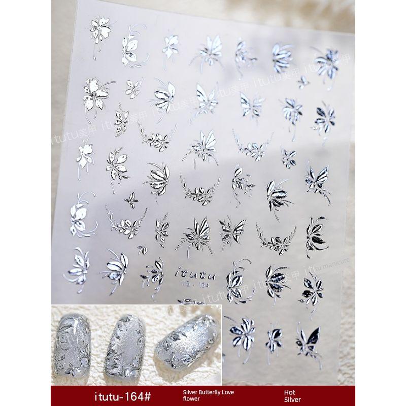 

New Arrival Hot Hongjin Love of Butterfly Bring In Wealth and Treasure Rich Pansy Nail Stickers Micro Relief Pansy Golden Flower Nail Sticker itutu-164# silver butterfly love flower hot silver