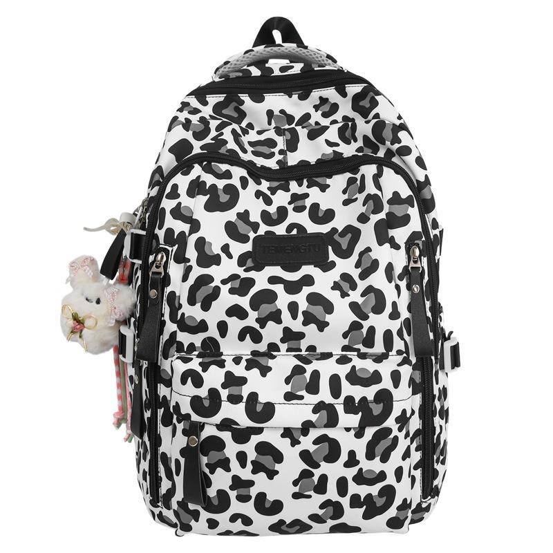 New Harajuku Cow Leopard Print Backpack, Light Make-up Class for Junior High School Students, and Large-capacity Backpack.