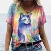 Fashion Streetwear Women Oversized T Shirt 3D Cat Print Summer Casual Short Sleeve Crew Neck Pullover Female Clothing