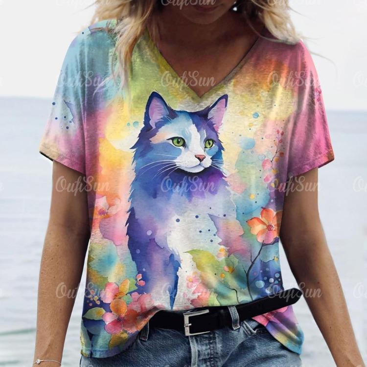 Fashion Streetwear Women Oversized T Shirt 3D Cat Print Summer Casual Short Sleeve Crew Neck Pullover Female Clothing
