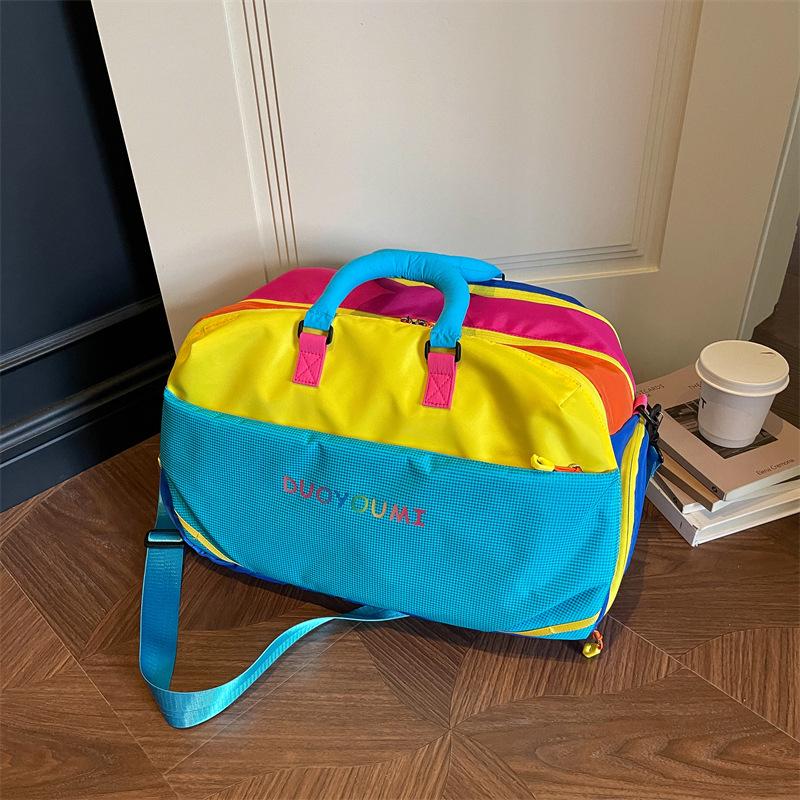 Dopamine Color Block Large Capacity Travel Bag - Short Trip Carry-On & Sports Fitness Bag