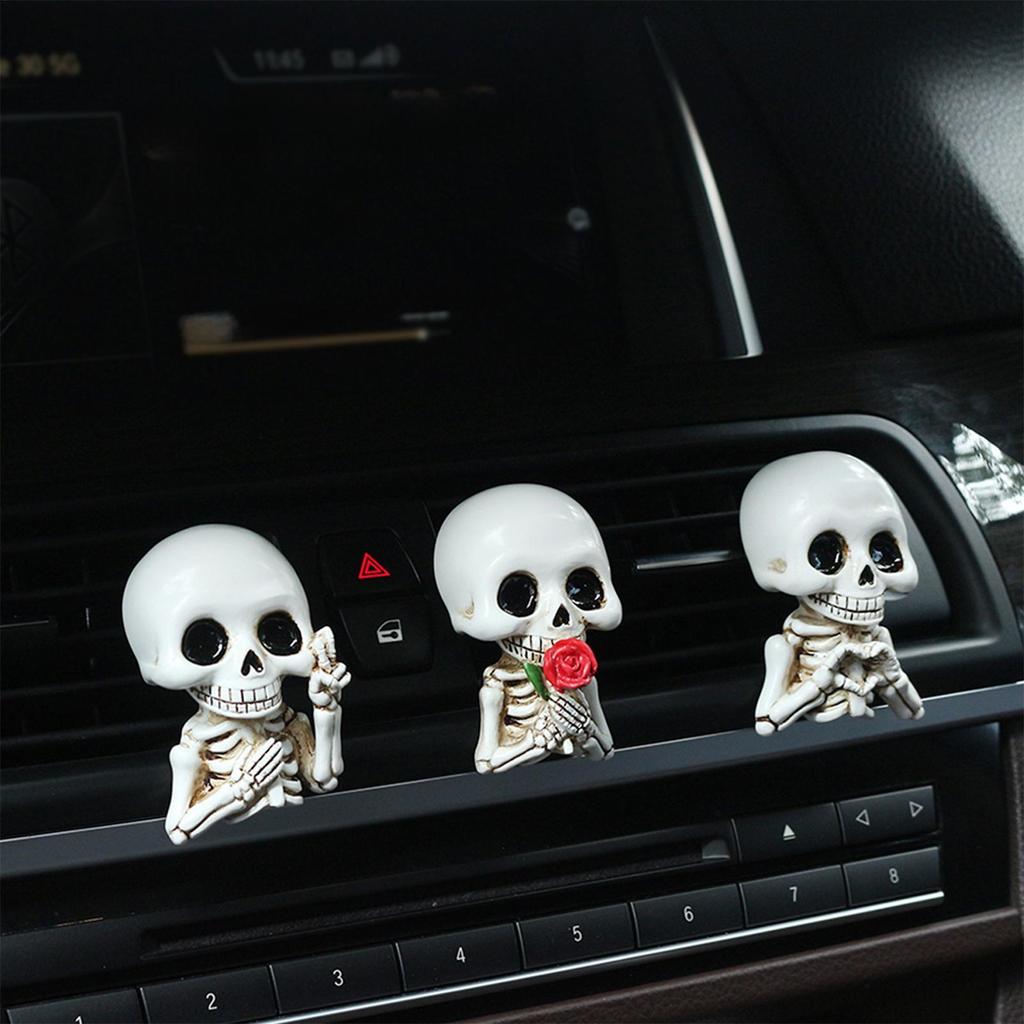 Skull Car Vent Clip Air Freshener Halloween Vehicle Decoration Resin Vent Clips Skull Air Freshener For Car Truck RV Van Home