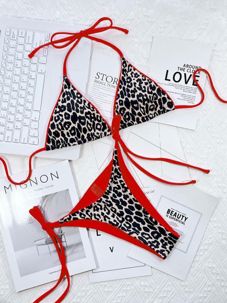 2024 Damen Wendbarer Leopardenmuster Dreieck Bikini Set