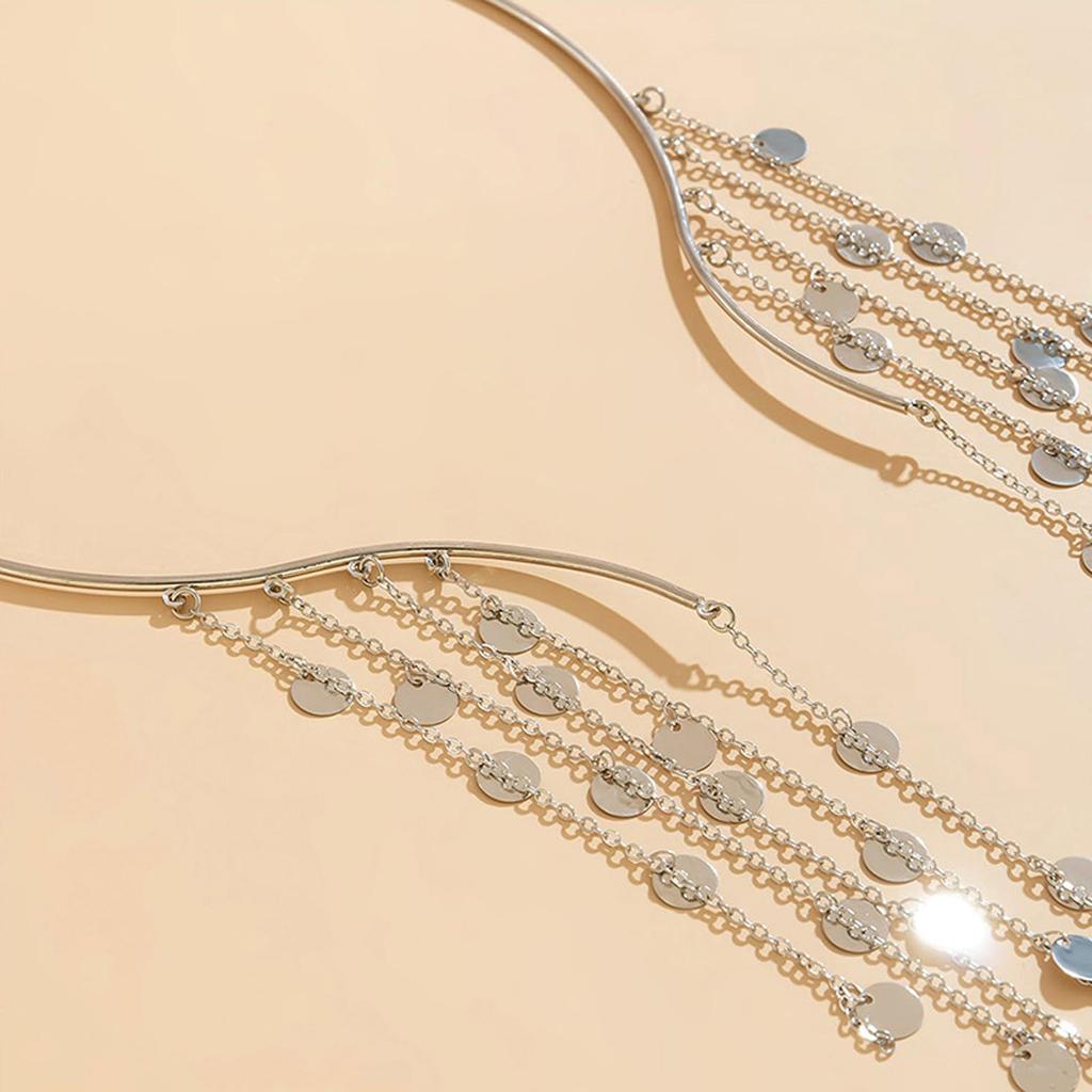 Elegant Long Tassels Necklace with Faux Coin Pendant for Women Perfect for Evening Gowns and Business Meetings