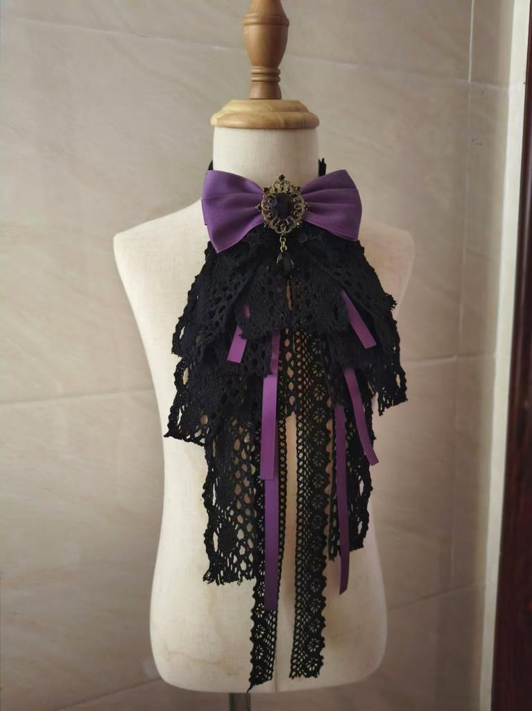 Cosplay-Kragen für Damen abnehmbar Gefälschte Kragen Original Lolita Schwarze Spitze Schleife Gotisch Hof Elegant Halsbinden für Herren Krawatte