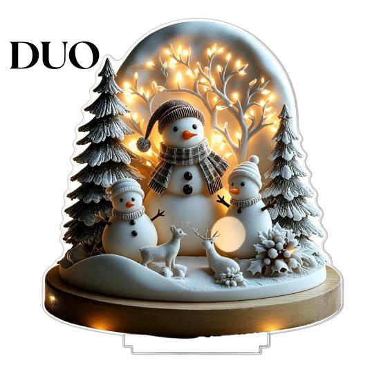 Holiday Snowman Tabletop Figurines Christmas Winter Ornaments, Double-sided Acrylic Snowman/Santa Claus/Reindeer/Cottage Table Double Sided Ornaments